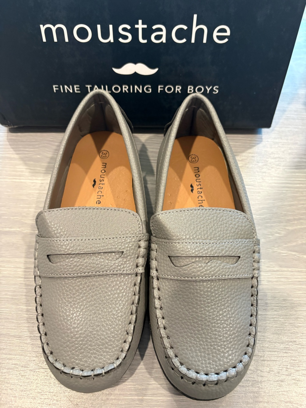 Boys Gray Leather Penny Loafers